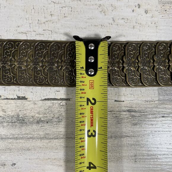 Vintage Gold Bronze Tone Metal Scalloped Fish Scale Stretch Belt Boho Festival - Picture 5 of 8